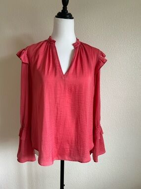 Old Navy Coral Pink V-Neck Ruffle Sleeve Blouse